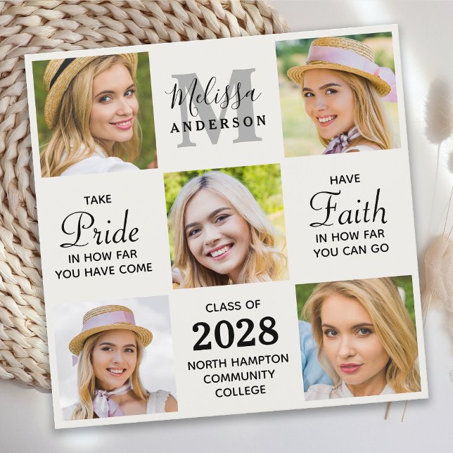 Grad Personalized 5 Photo Collage Graduation Announcement (Creator Uploaded)
