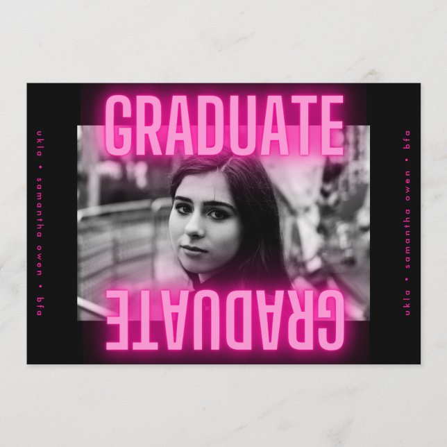 Grad Photo Announcement: Stylish Neon Pink Announcement (Front)
