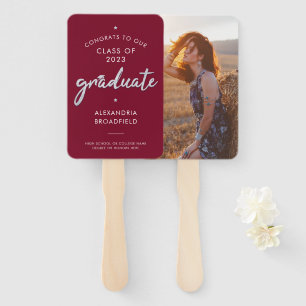 Grad Photo Burgundy Script Graduation 2025 Hand Fan