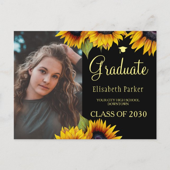 Grad photo chic sunflowers graduation announcement (Front)