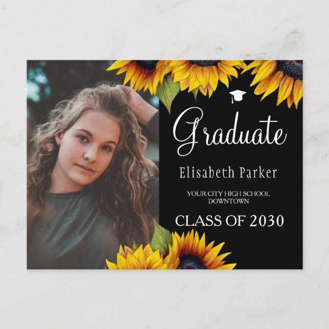 Grad photo chic tournesol graduation faire-part (Devant)