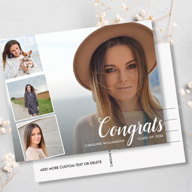 Grad Photo Collage Graduation Announcement Postcard (Creator Uploaded)