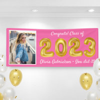 Grad Photo Gold Balloons 2024 Pink Graduation