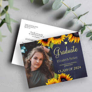 Grad photo gold sunflowers graduation announcement postcard