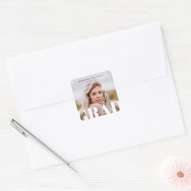 GRAD Photo Graduation Square Sticker (Envelope)