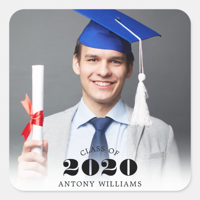 Grad Photo Modern Square Sticker (Front)