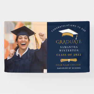 Grad Photo Navy Blue Graduation 2025 Banner