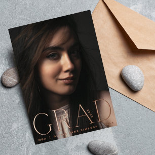 GRAD Rose Gold Foil Modern Photo Announcement