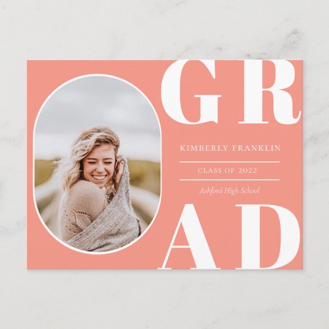 GRAD Rounded Photo Frame Graduation Invitation Postcard (Front)