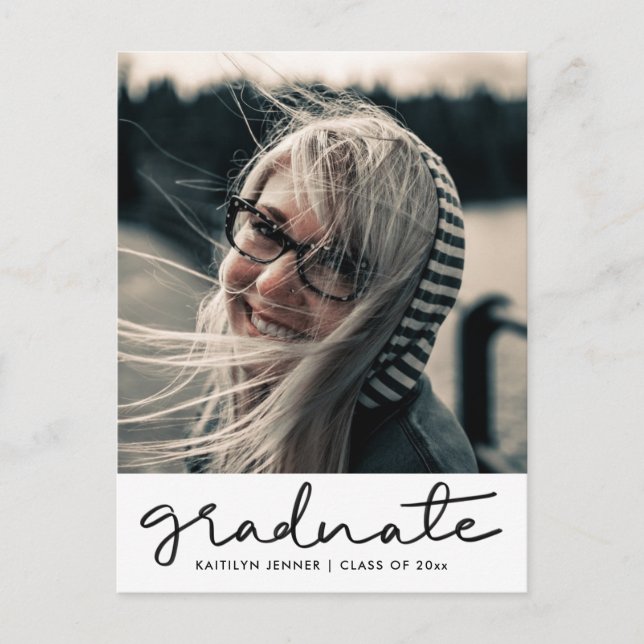 Grad Script Graduation Party | Save The Date Photo Postcard (Front)