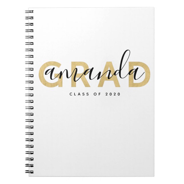 Grad Script Name Personalized Gold Black Modern Notebook (Front)