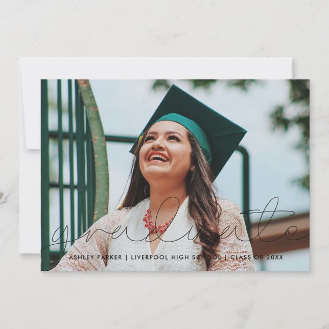 Grad Script Photo Graduate Faire-part Card_fumée (Devant)