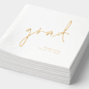 Grad Stylish Script Name Year  Foil Napkins