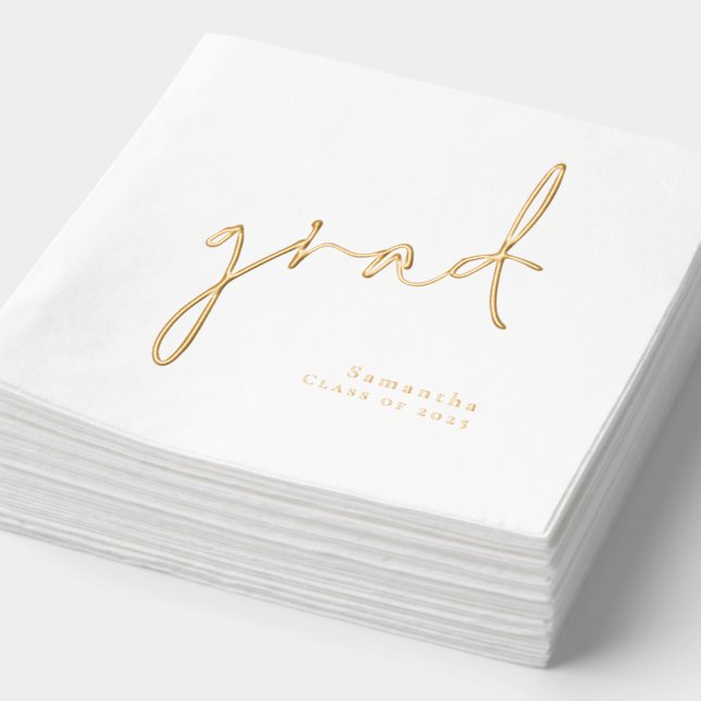 Grad Stylish Script Name Year  Foil Napkins (Detail)