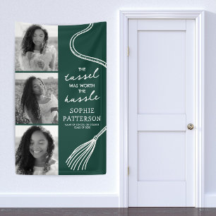 Grad Tassel 3 Photo Green Graduation Banner