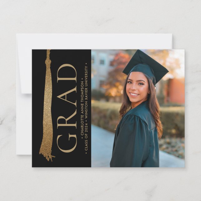 Grad Tassel University Graduate Custom Photo Announcement (Front)