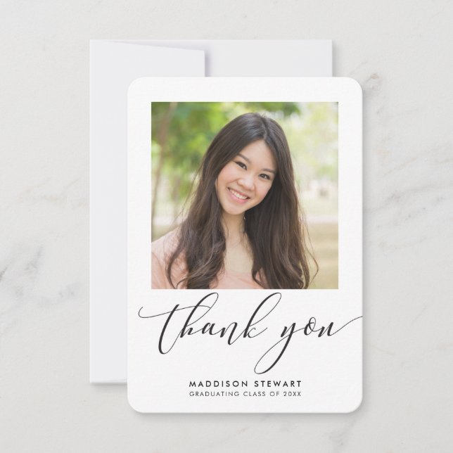 GRAD THANK YOU modern photo simple calligraphy Card (Front)