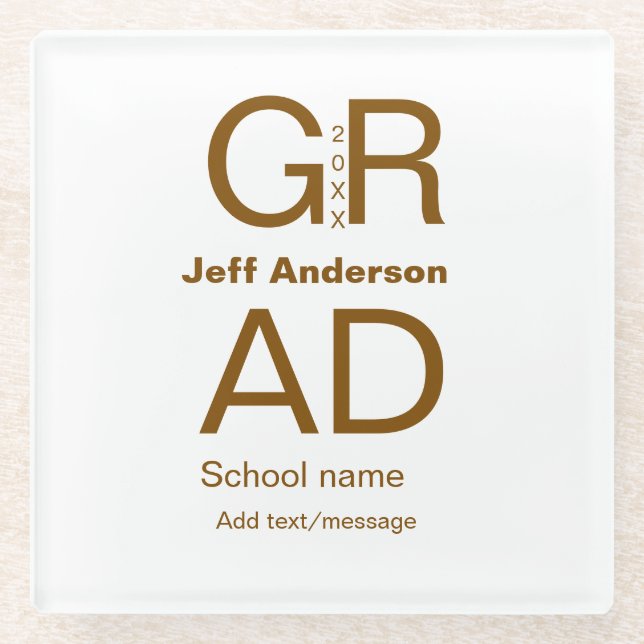 Grad typography modern graduation simple minimal c glass coaster (Front)