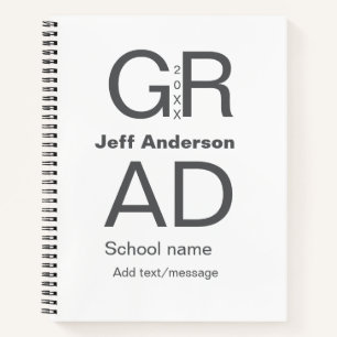 Grad typography modern graduation simple minimal c notebook
