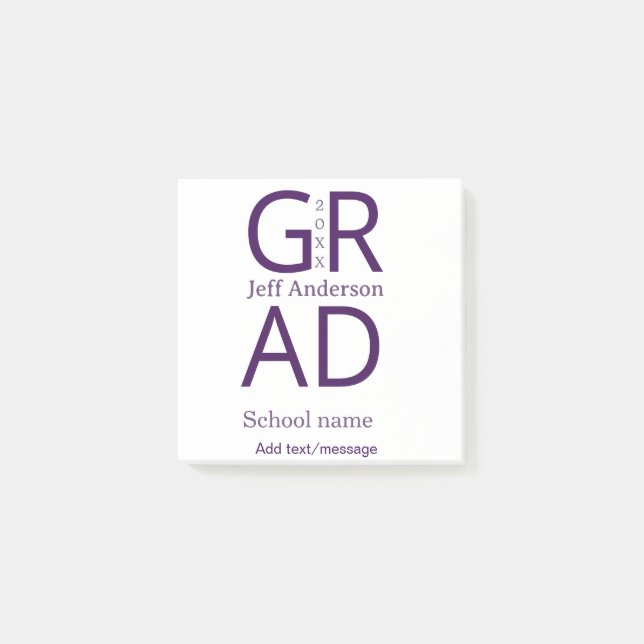 Grad typography modern graduation simple minimal c post-it notes (Front)