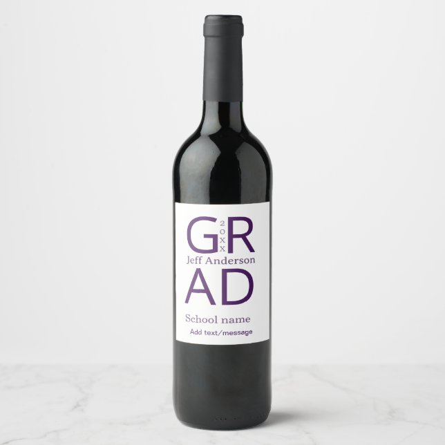 Grad typography modern graduation simple minimal c wine label (Front)