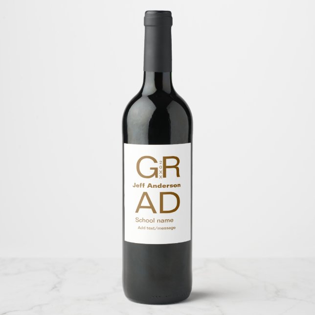 Grad typography modern graduation simple minimal c wine label (Front)
