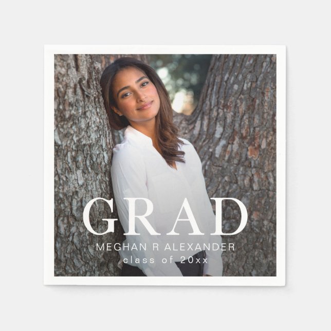 Grad Typography Photo Graduation Party Napkin (Front)