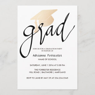 Grad Typography Rose Gold Foil Graduation Hat Invitation