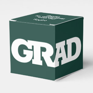 GRAD White and Dark Green Graduation Party Favor Box