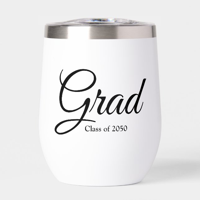 Grad white black custom script class year elegant (Front)