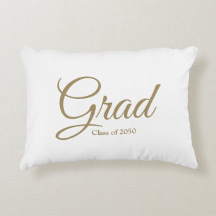 Grad white gold script custom class date text accent pillow