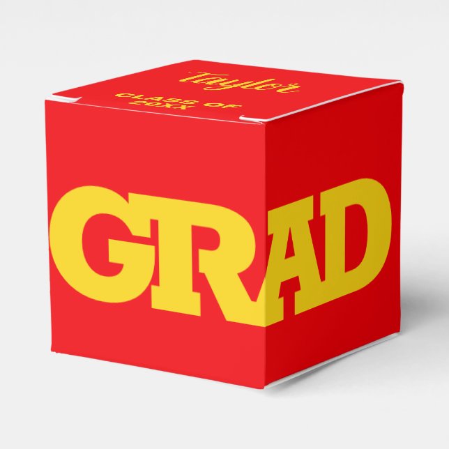 GRAD Yellow and Red Graduation Party Favor Box (Front Side)