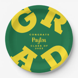 GRAD Yellow on Green Custom Graduation Plates
