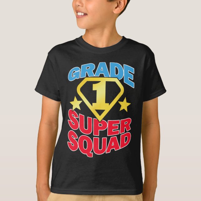 Grade 1 Super Squad Superhero Teacher Team  T-Shirt (Front)