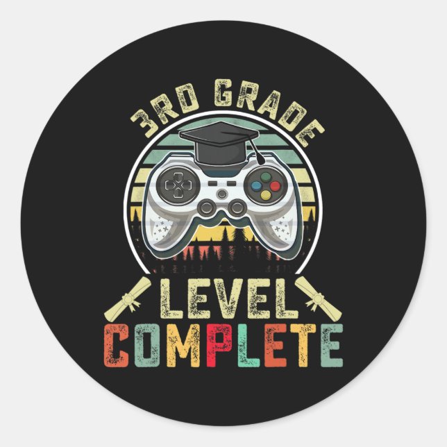 Grade Level Complete Gamer 3rd Grade Graduation Gi Classic Round Sticker (Front)