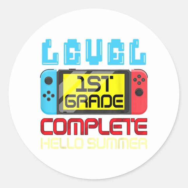 Grade Level Complete Gamer Last Day Of School Grad Classic Round Sticker (Front)