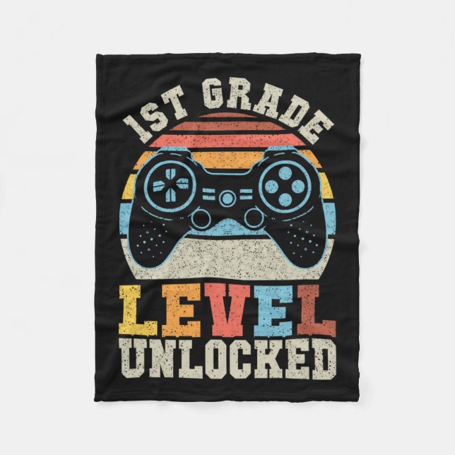 Grade Level Unlocked Gamer 1st Day Of School Boys  Fleece Blanket (Front)