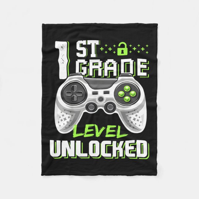 Grade Level Unlocked Gamer First Day Of School Boy Fleece Blanket (Front)
