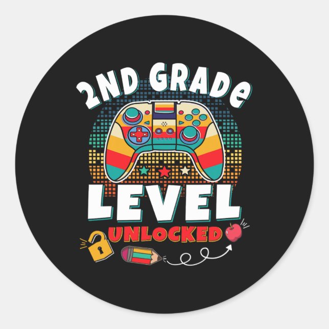 Grade Level Unlocked Video Game Back To School Gam Classic Round Sticker (Front)
