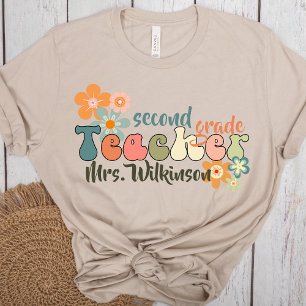 Grade Name Retro Groovy Back to School Teacher T-Shirt
