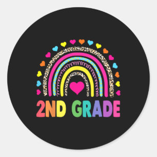Grade Rainbow Girls Boys Teacher Team 2nd Grade Sq Classic Round Sticker