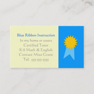 Grade School Tutor Blue Ribbon Template Business Card