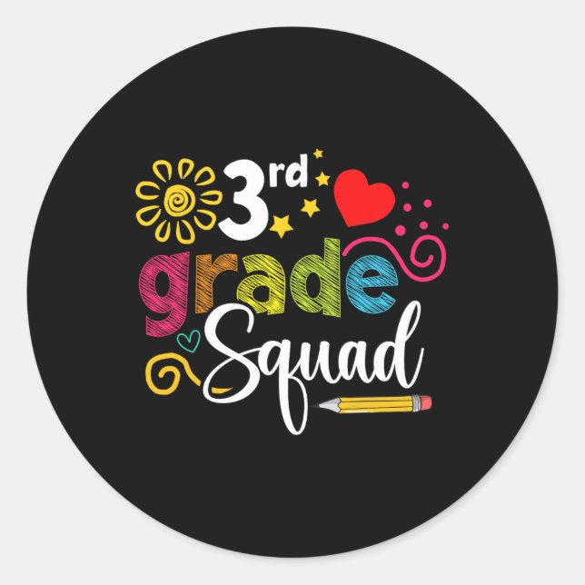 Grade Squad Back To School 3rd Grader Teacher Kids Classic Round Sticker (Front)