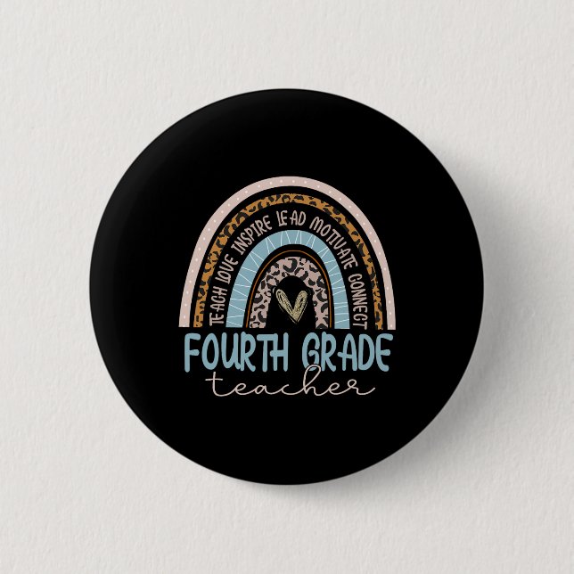Grade Teacher Leopard Boho Rainbow Back To School  2 Inch Round Button (Front)