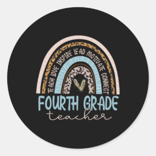 Grade Teacher Leopard Boho Rainbow Back To School  Classic Round Sticker