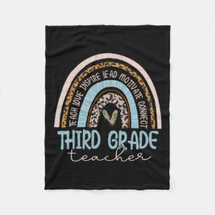 Grade Teacher Leopard Boho Rainbow Back To School  Fleece Blanket