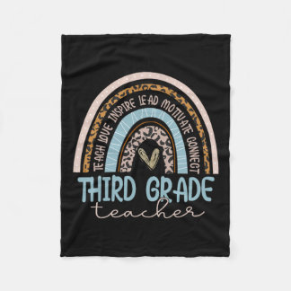 Grade Teacher Leopard Boho Rainbow Back To School  Fleece Blanket