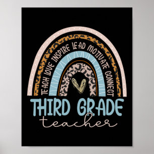 Grade Teacher Leopard Boho Rainbow Back To School Poster