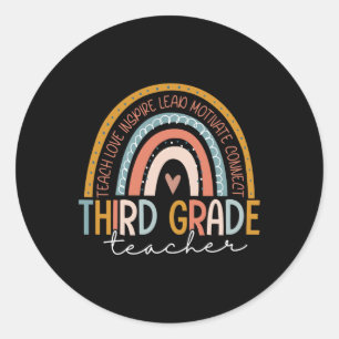 Grade Teacher Teach Love Inspire Boho Rainbow Classic Round Sticker