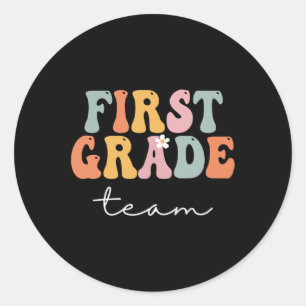 Grade Team Retro Groovy Vintage First Day Of Schoo Classic Round Sticker